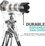 Zikkon RC-L Camera Rain cover Sleeve Protector for Canon Nikon Fujifilm Sony Olympus Panasonic Pentax Sigma with a Lens up to 18" PE Material Clear See-Through(2 Pack)