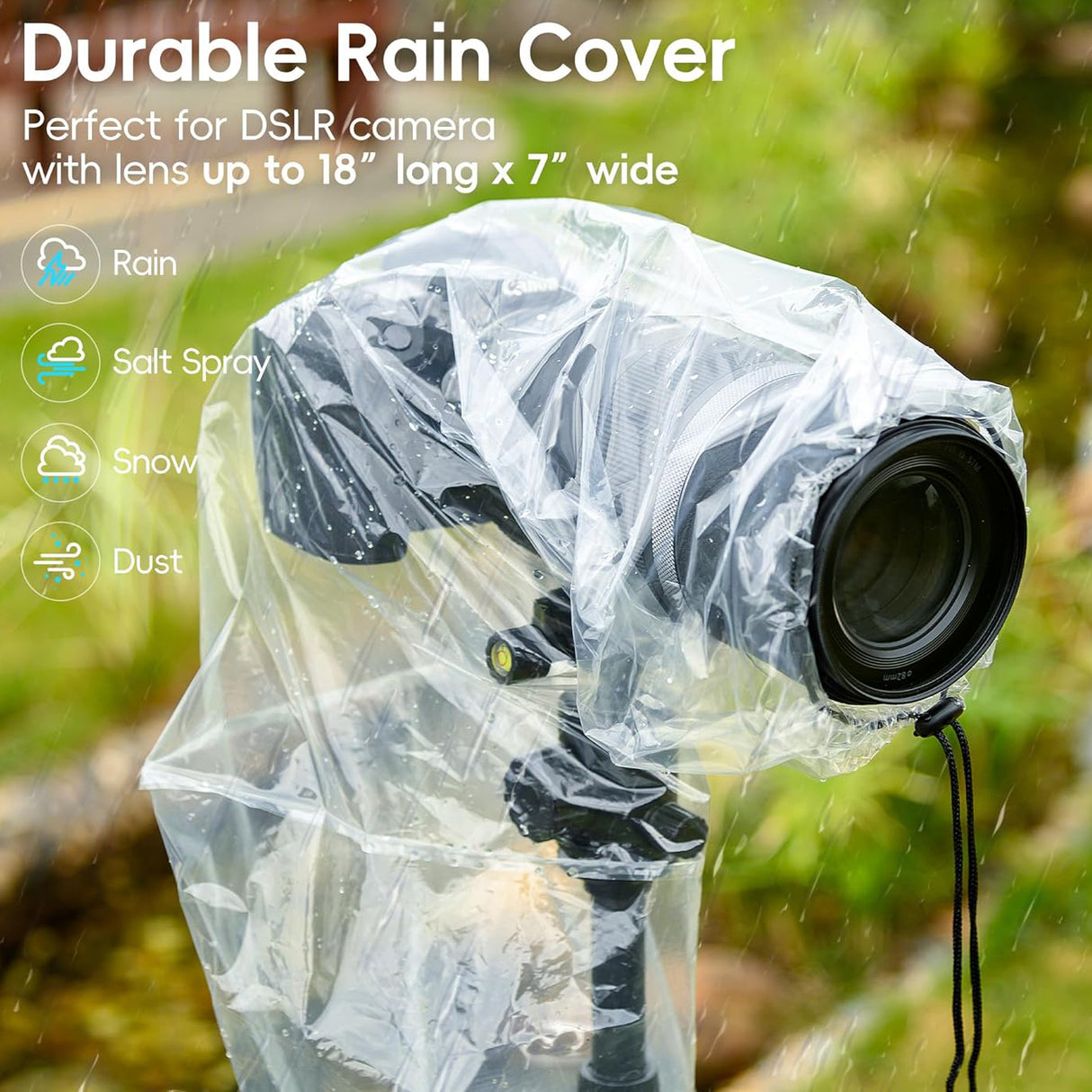 Zikkon RC-L Camera Rain cover Sleeve Protector for Canon Nikon Fujifilm Sony Olympus Panasonic Pentax Sigma with a Lens up to 18" PE Material Clear See-Through(2 Pack)