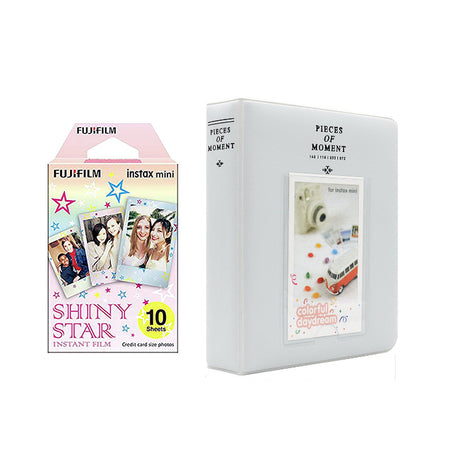 Fujifilm Instax Mini 10X1 shiny star Instant Film with Instax Time Photo Album 64 Sheets Pearly white