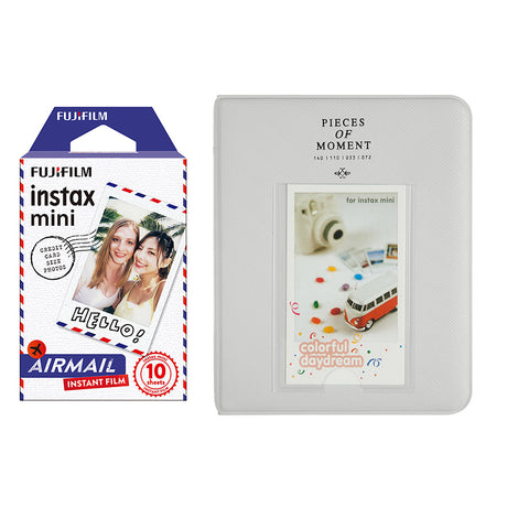 Fujifilm Instax Mini 10X1 airmail Instant Film with Instax Time Photo Album 64 Sheets Smokey white