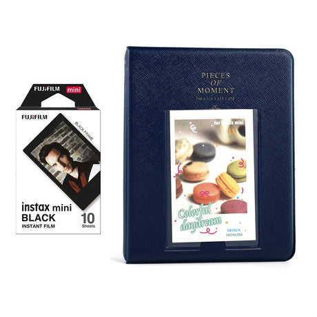 Fujifilm Instax Mini 10X1 black border Instant Film with Instax Time Photo Album 64 Sheets Navy blue