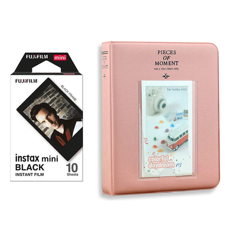 Fujifilm Instax Mini 10X1 black border Instant Film with Instax Time Photo Album 64 Sheets Blush pink