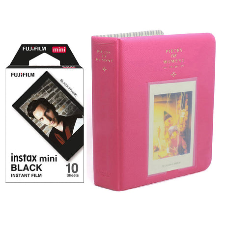 Fujifilm Instax Mini 10X1 black border Instant Film with Instax Time Photo Album 64 Sheets Rose red