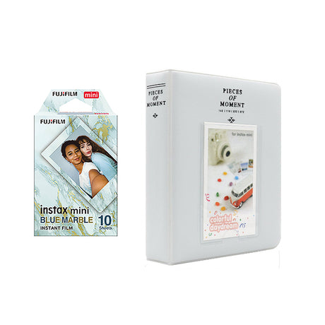 Fujifilm Instax Mini 10X1 blue marble Instant Film with Instax Time Photo Album 64 Sheets Pearly white