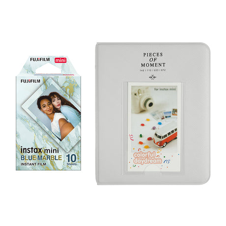 Fujifilm Instax Mini 10X1 blue marble Instant Film with Instax Time Photo Album 64 Sheets Smokey White