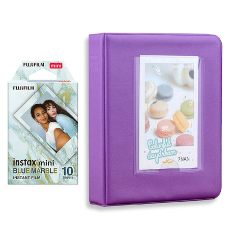 Fujifilm Instax Mini 10X1 blue marble Instant Film with Instax Time Photo Album 64 Sheets Violet Purple