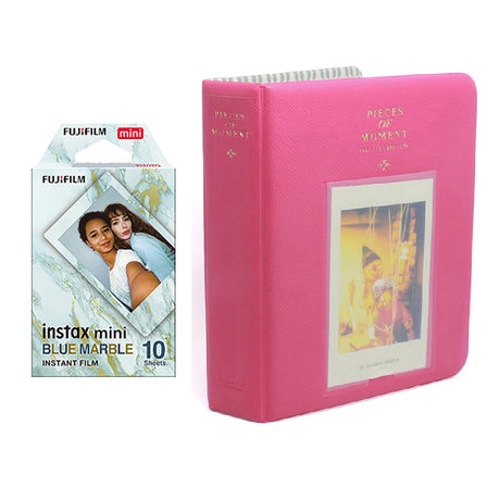 Fujifilm Instax Mini 10X1 blue marble Instant Film with Instax Time Photo Album 64 Sheets Rose red