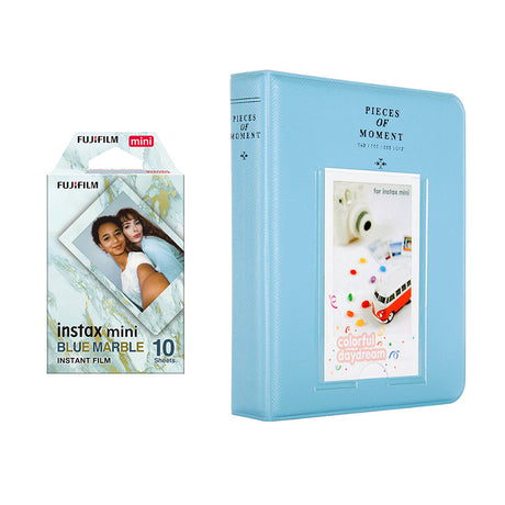 Fujifilm Instax Mini 10X1 blue marble Instant Film with Instax Time Photo Album 64 Sheets Sky blue