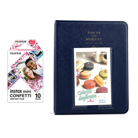 Fujifilm Instax Mini 10X1 confetti Instant Film with Instax Time Photo Album 64 Sheets Navy blue