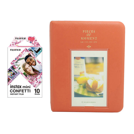 Fujifilm Instax Mini 10X1 confetti Instant Film with Instax Time Photo Album 64 Sheets Orange