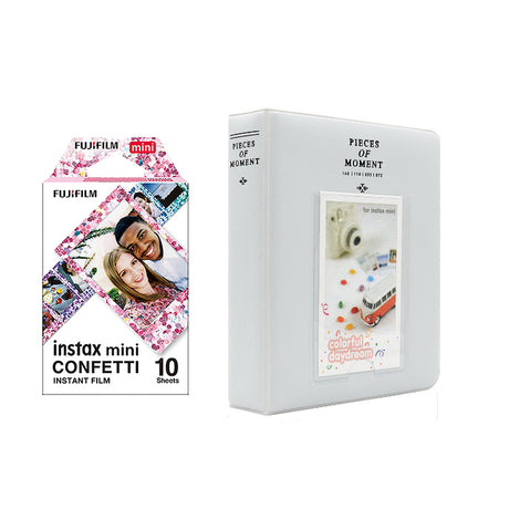 Fujifilm Instax Mini 10X1 confetti Instant Film with Instax Time Photo Album 64 Sheets Pearly white