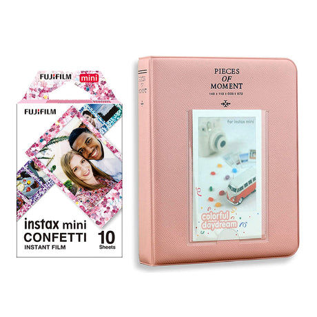 Fujifilm Instax Mini 10X1 confetti Instant Film with Instax Time Photo Album 64 Sheets Blush pink