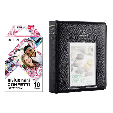 Fujifilm Instax Mini 10X1 confetti Instant Film with Instax Time Photo Album 64 Sheets Charcoal grey