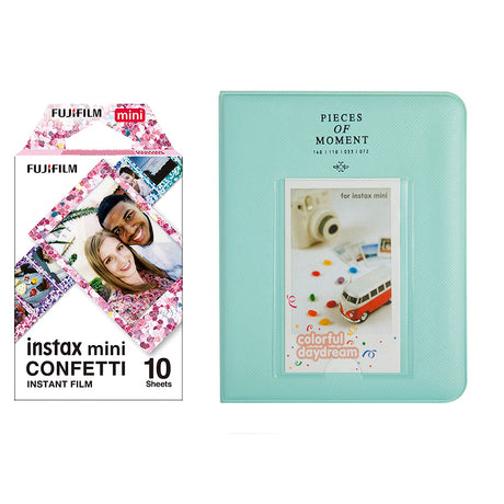 Fujifilm Instax Mini 10X1 confetti Instant Film with Instax Time Photo Album 64 Sheets Ice blue