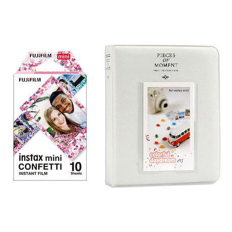 Fujifilm Instax Mini 10X1 confetti Instant Film with Instax Time Photo Album 64 Sheets Ice white