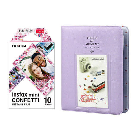 Fujifilm Instax Mini 10X1 confetti Instant Film with Instax Time Photo Album 64 Sheets lilac purple