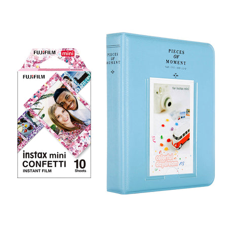 Fujifilm Instax Mini 10X1 confetti Instant Film with Instax Time Photo Album 64 Sheets Sky blue