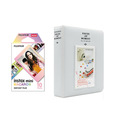 Fujifilm Instax Mini 10X1 macaron Instant Film with Instax Time Photo Album 64 Sheets Pearly white