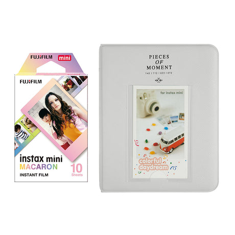 Fujifilm Instax Mini 10X1 macaron Instant Film with Instax Time Photo Album 64 Sheets Smokey white