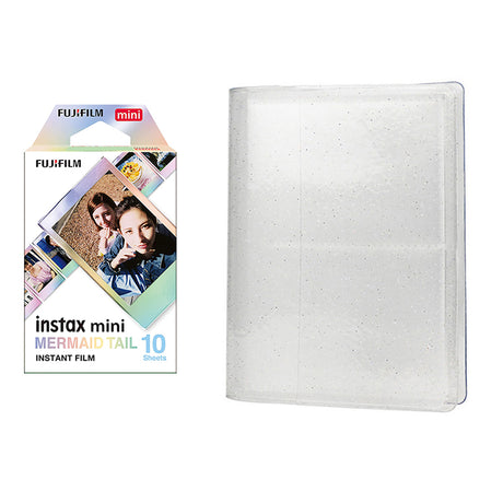 Fujifilm Instax Mini 10X1 mermaid tail Instant Film with 64-Sheets Album For Mini Film 3 inch lce white