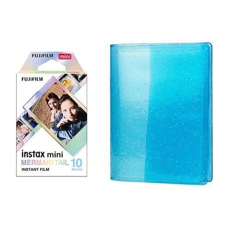 Fujifilm Instax Mini 10X1 mermaid tail Instant Film with 64-Sheets Album For Mini Film 3 inch sky blue