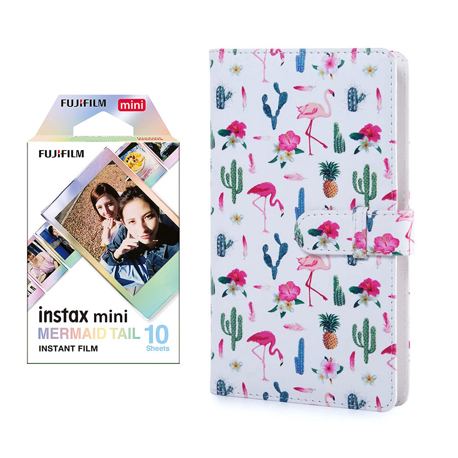 Fujifilm Instax Mini 10X1 mermaid tail Instant Film with 96-sheet Album for mini film Flamingo catus