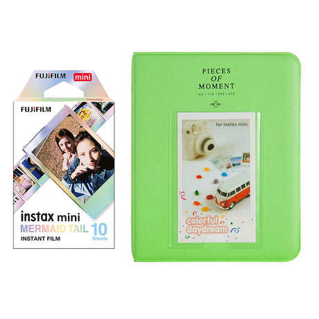 Fujifilm Instax Mini 10X1 mermaid tail Instant Film with Instax Time Photo Album 64 Sheets Lime green