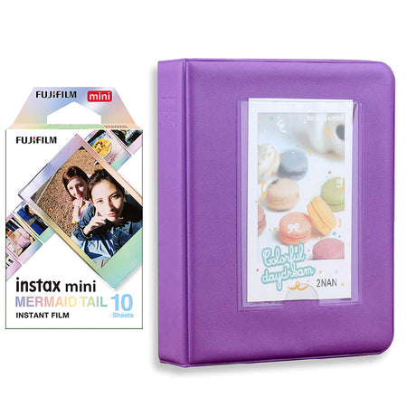 Fujifilm Instax Mini 10X1 mermaid tail Instant Film with Instax Time Photo Album 64 Sheets Violet Purple