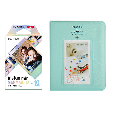 Fujifilm Instax Mini 10X1 mermaid tail Instant Film with Instax Time Photo Album 64 Sheets Ice blue