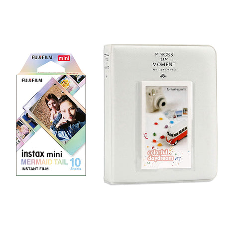 Fujifilm Instax Mini 10X1 mermaid tail Instant Film with Instax Time Photo Album 64 Sheets Ice white