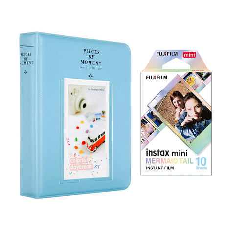 Fujifilm Instax Mini 10X1 mermaid tail Instant Film with Instax Time Photo Album 64 Sheets Sky blue