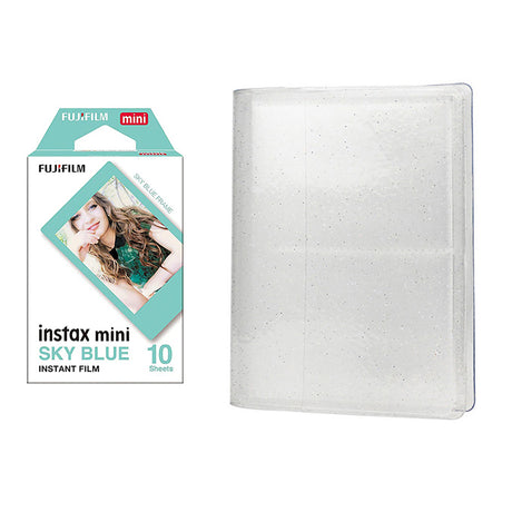 Fujifilm Instax Mini 10X1 sky blue Instant Film with 64-Sheets Album For Mini Film 3 inch lce white