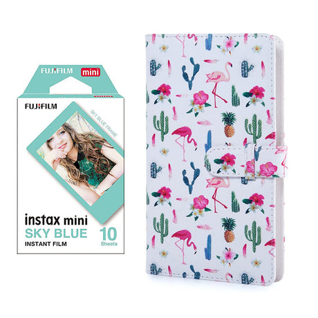 Fujifilm Instax Mini 10X1 sky blue Instant Film with 96-sheet Album for mini film Flamingo catus