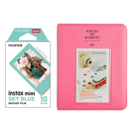 Fujifilm Instax Mini 10X1 sky blue Instant Film with Instax Time Photo Album 64 Sheets Flamingo pink