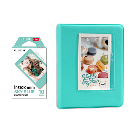 Fujifilm Instax Mini 10X1 sky blue Instant Film with Instax Time Photo Album 64 Sheets Mint Green