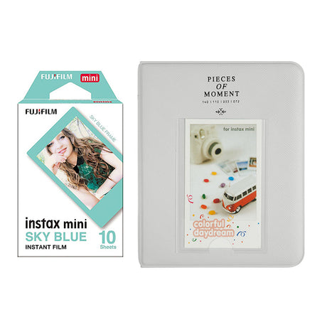 Fujifilm Instax Mini 10X1 sky blue Instant Film with Instax Time Photo Album 64 Sheets Smokey white