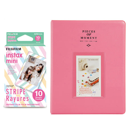 Fujifilm Instax Mini 10X1 stripe Instant Film With 128-sheet Album for mini film Flamingo pink