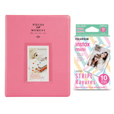 Fujifilm Instax Mini 10X1 stripe Instant Film With 128-sheet Album for mini film Flamingo pink