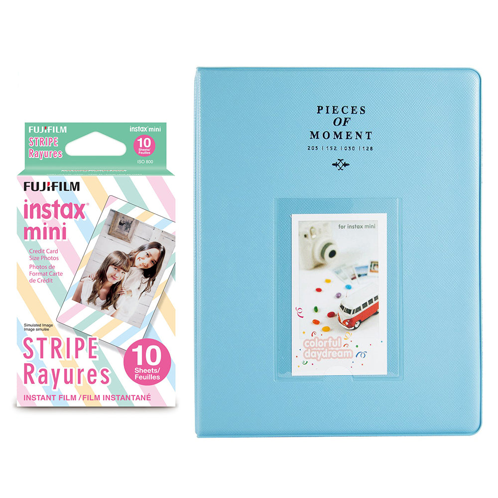 Fujifilm Instax Mini 10X1 stripe Instant Film With 128-sheet Album for mini film Blue