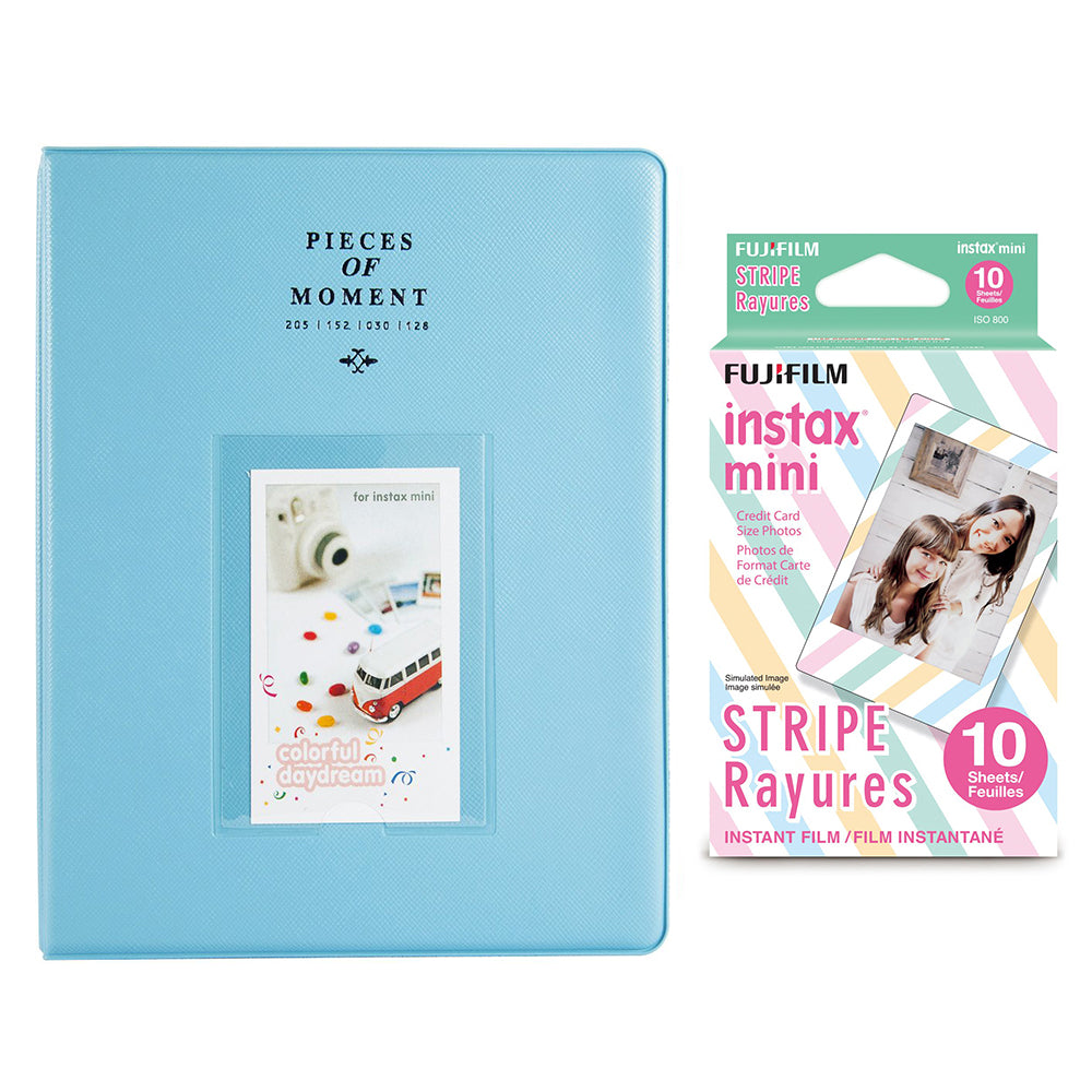 Fujifilm Instax Mini 10X1 stripe Instant Film With 128-sheet Album for mini film Blue