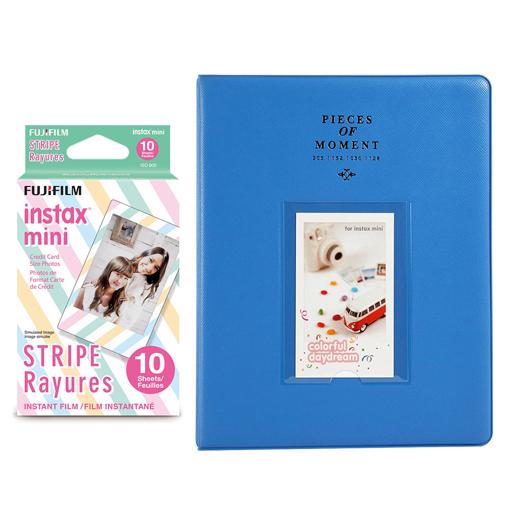 Fujifilm Instax Mini 10X1 stripe Instant Film With 128-sheet Album for mini film Cobalt blue