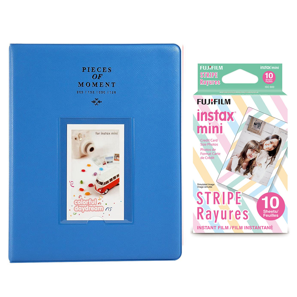 Fujifilm Instax Mini 10X1 stripe Instant Film With 128-sheet Album for mini film Cobalt blue