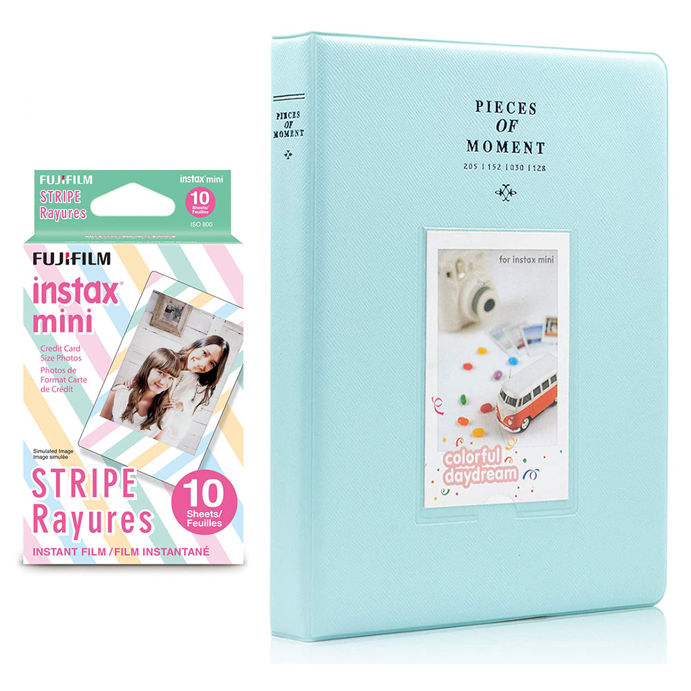 Fujifilm Instax Mini 10X1 stripe Instant Film With 128-sheet Album for mini film Ice blue