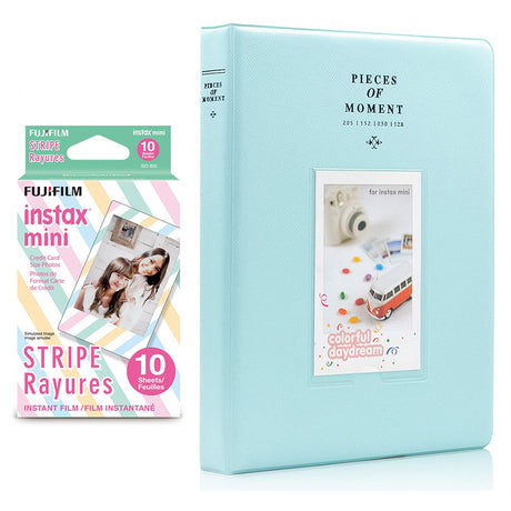 Fujifilm Instax Mini 10X1 stripe Instant Film With 128-sheet Album for mini film Ice blue