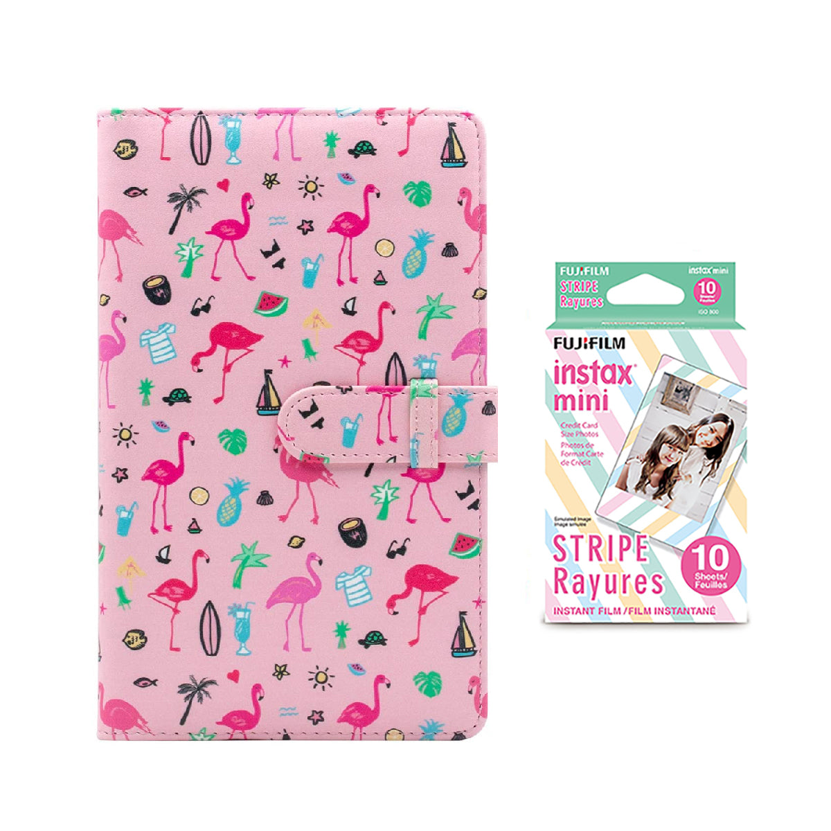 Fujifilm Instax Mini 10X1 stripe Instant Film with 96-sheet Album for mini film Flamingo watermelon