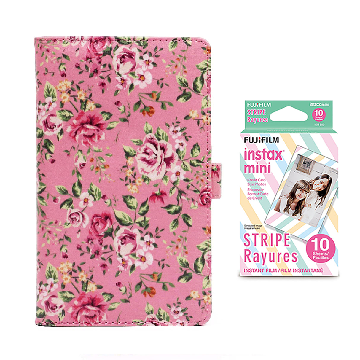 Fujifilm Instax Mini 10X1 stripe Instant Film with 96-sheet Album for mini film Pink rose