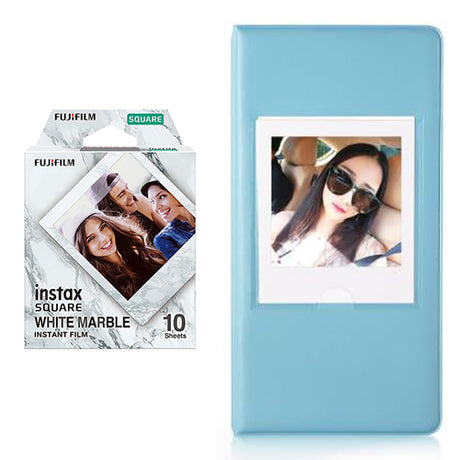 Fujifilm Instax square 10X1 white marble Instant Film With 64 sheet Album for square film Blue