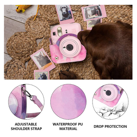 Zikkon Instax Mini 12 Protective Camera Case PU Leather Carrying Bag Pink Cloud