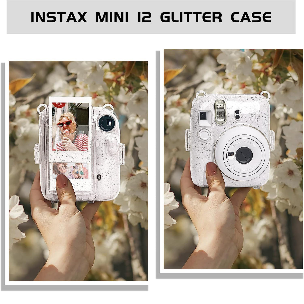 Zikkon Instax Mini 12 Protective Glitter Case Photo Storage Pocket (Clay White)