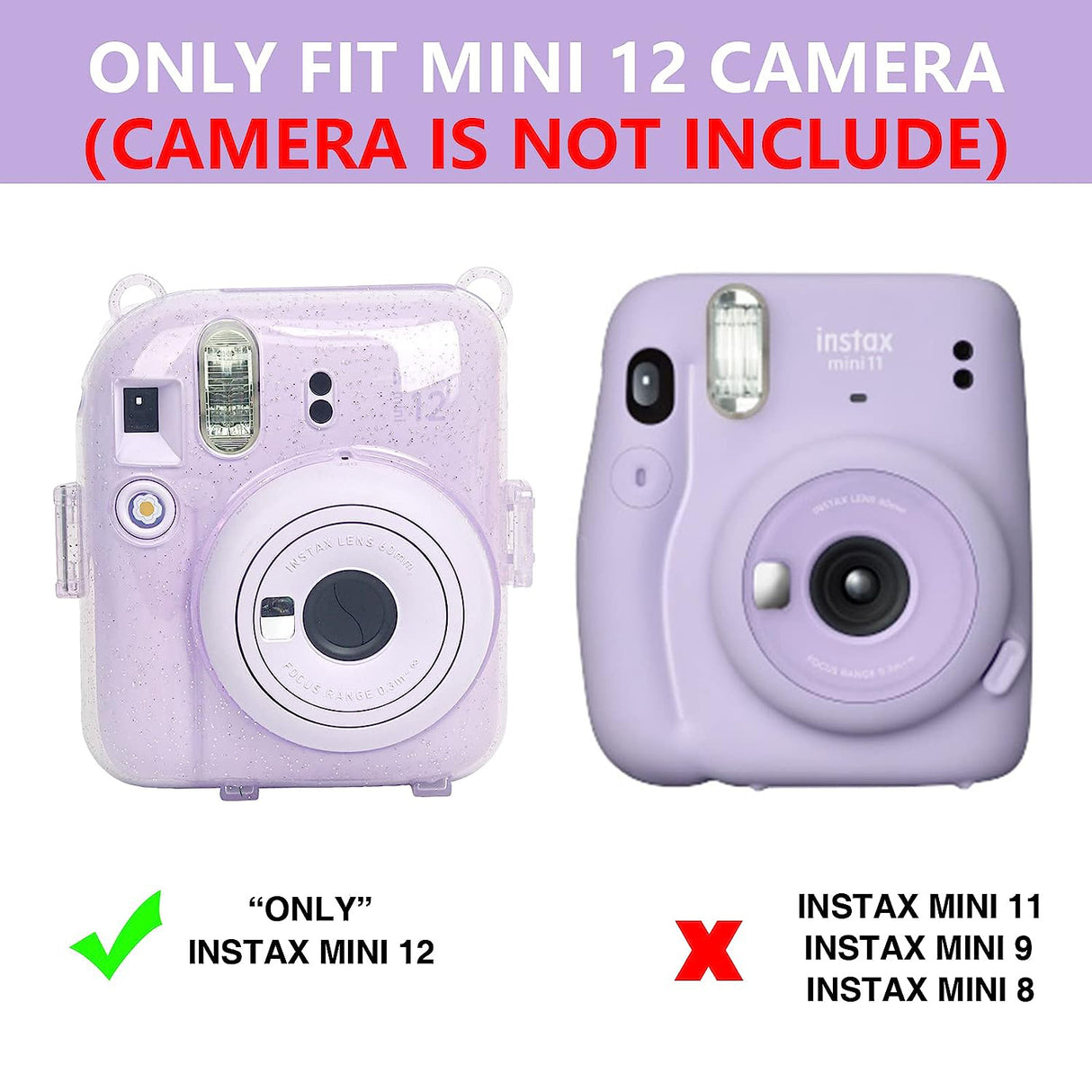 Zikkon Instax Mini 12 Protective Glitter Case Photo Storage Pocket (Lilac Purple)